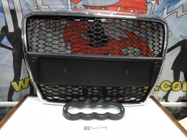 Grelha frontal Audi A6 C6 04-11 com aro cromado RS LOOK com suporte para símbolo