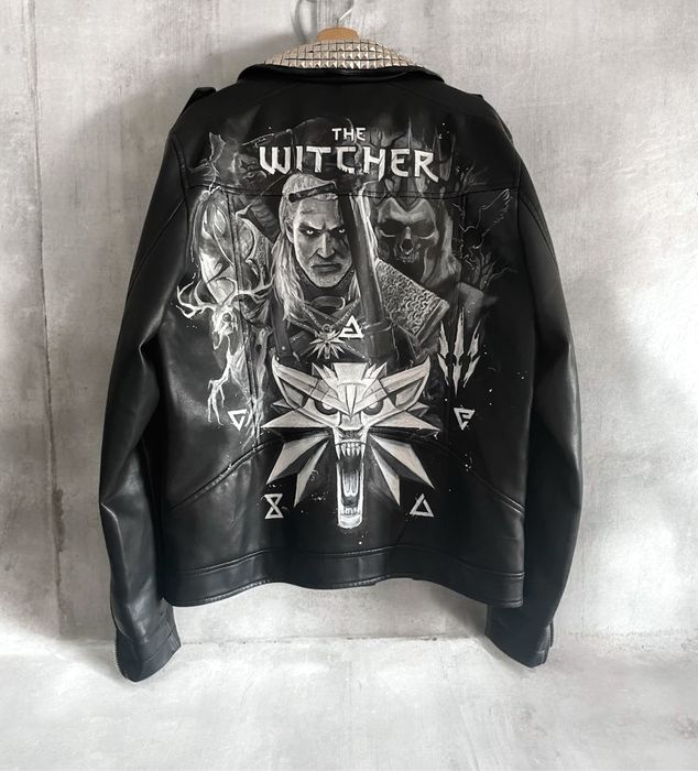 Kurtka wiedźmin ręcznie malowana custom skórzana ramoneska the witcher