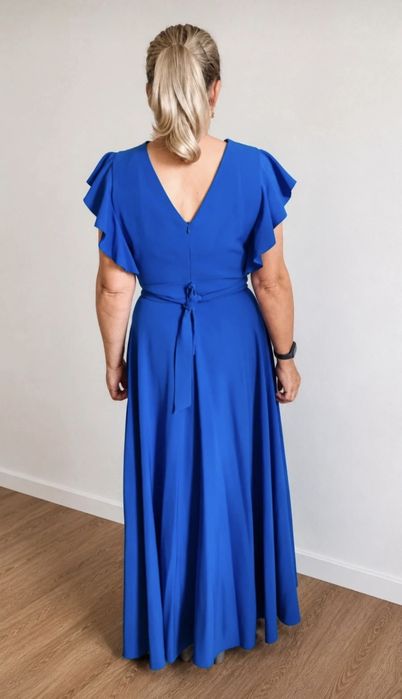 Elegancka długa sukienka chabrowa kobaltowa 38 M wesele studniówka maxi