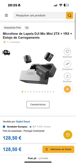 PARA DESPACHAR DJI Mic Mini 2TX + 1RX + Estojo de Carregamento