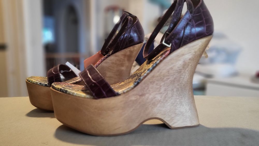 High wedge sandals, leather, size 37