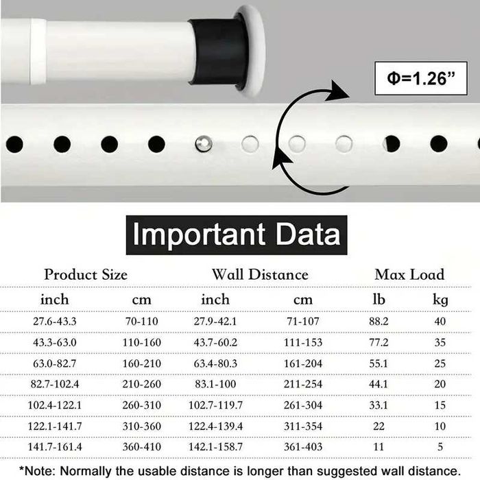 Drążek teleskopowy bez wiercenia do zasłony stal nierdzewna regulowany