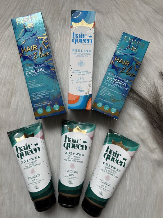 Nowy zestaw kosmetyków Eveline Hair Queen peeling wcierka odżywka