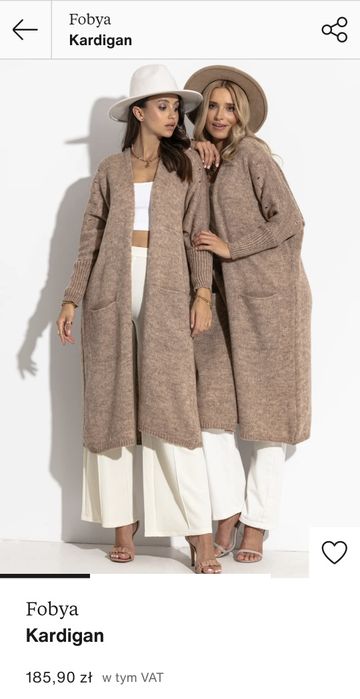 Fobya wełna sweter kardigan beige długi płaszczyk narzutka S / M