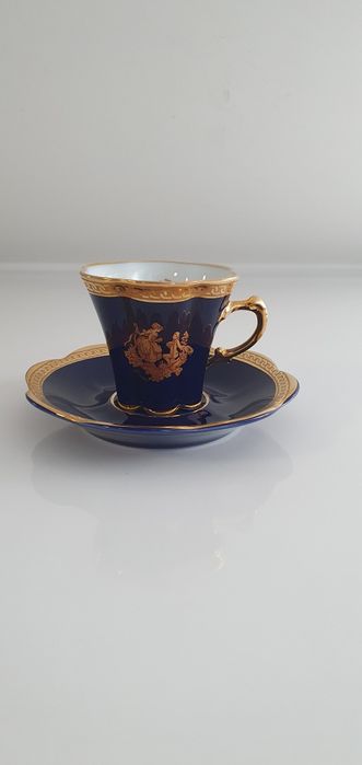 LIMOGES VERITABLE PORCELAINE D'ART Filiżanka Kobalt Duet Francja Rokok
