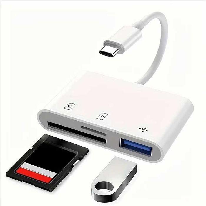 HOVEYO czytnik kart na USB-C + hub USB 3-in-1: SD / microSD / USB-A (3.0)