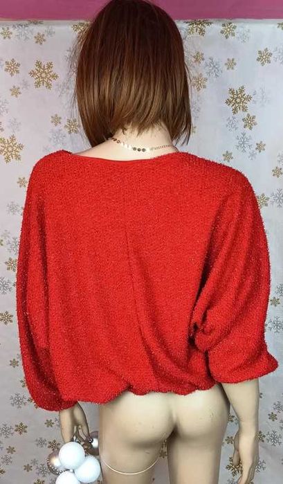 Sweter Ciepły Czerwony z Metaliczną Nitką Oversize Noname