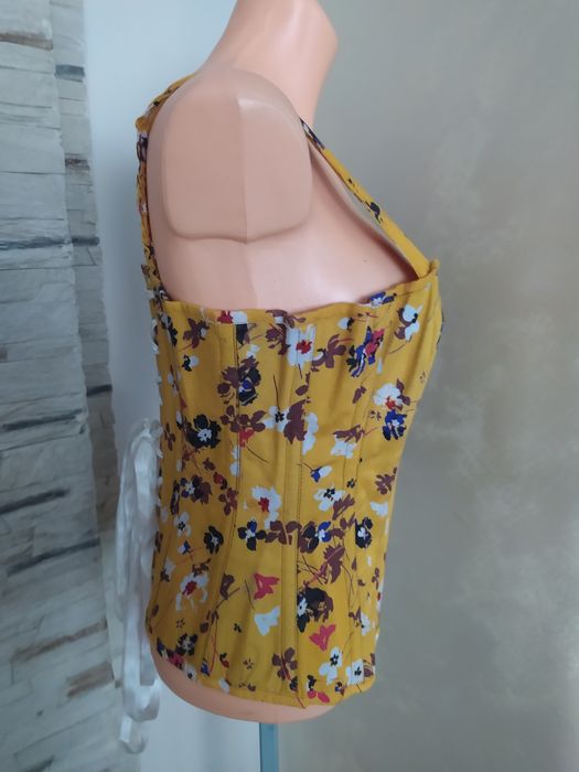 Gorset miodowy w kwiaty oryginalny Vintage Goth r.XS-S-M