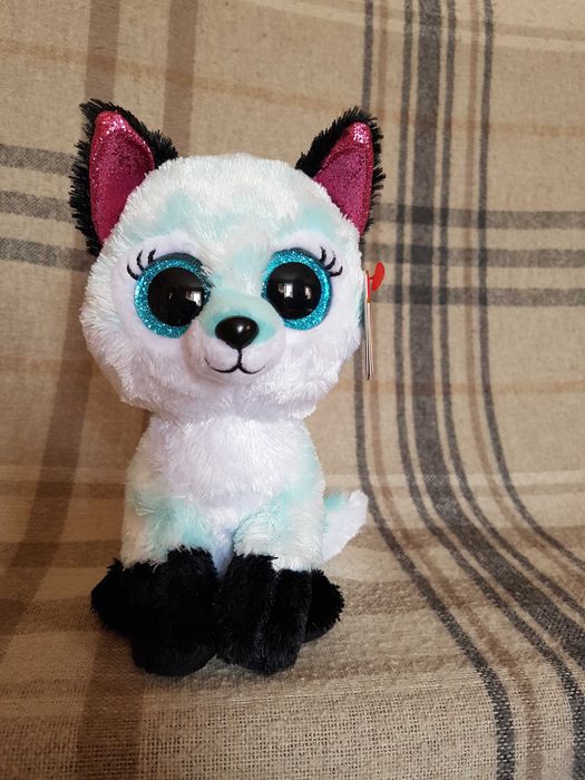 Ty beanie boos голубая лиса c ресничками и блестками ATLAS 15 см