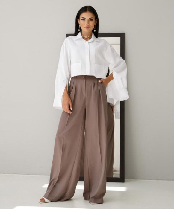 Брюки палаццо, широкі, класичні, коричневі, р-р L-ка