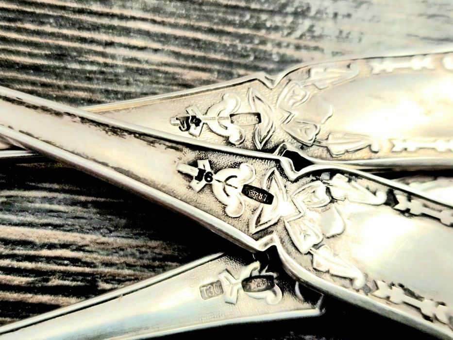 Ложки с рисунком, заварники для чая, из серебра 875 пробы