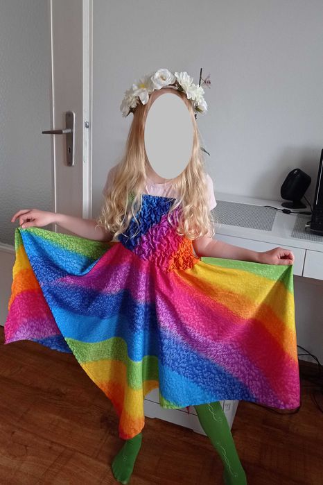 Tęczowa sukienka na bal: pani wiosna, motyl, syrena 6-7 lat + opaska