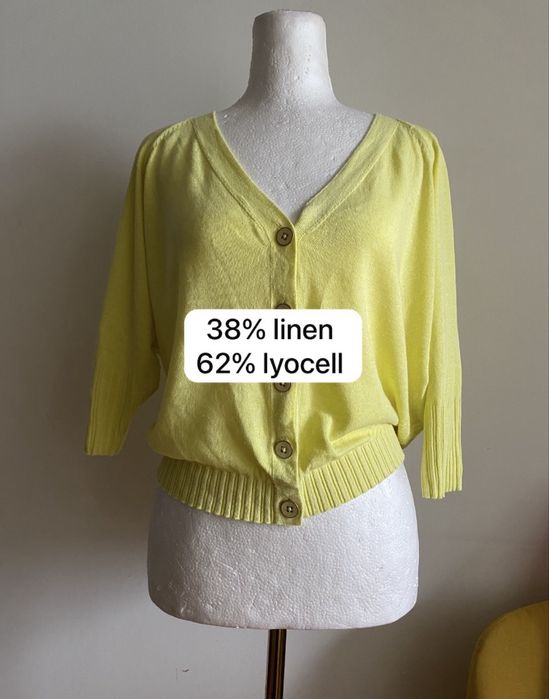 Kardigan Per Una M cytrynowy len Tencel lekki oversize sweter letni