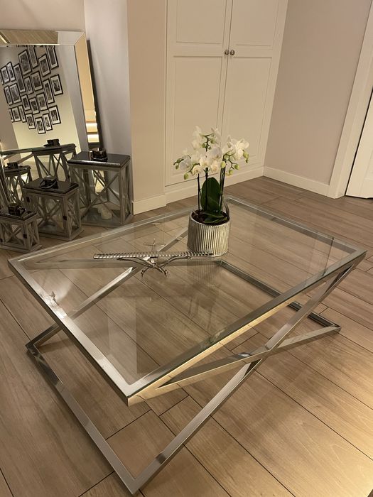 Ława stal nierdzewna i szkło 120x80 cm