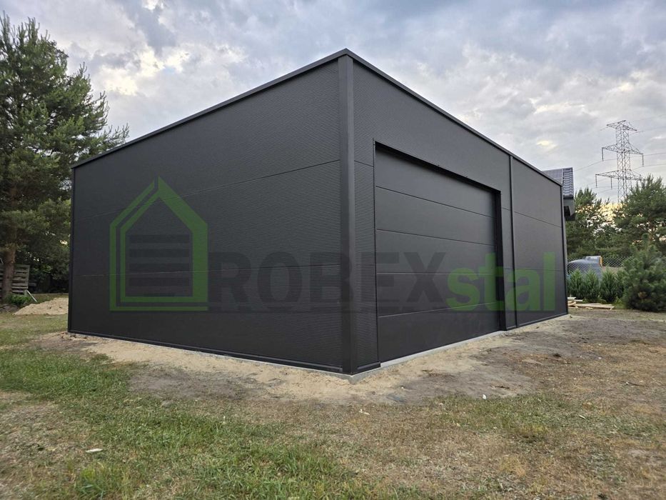 Garaż ocieplany z płyt warstwowych 4x6 + wiata 4x6 GARAŻE NA WYMIAR