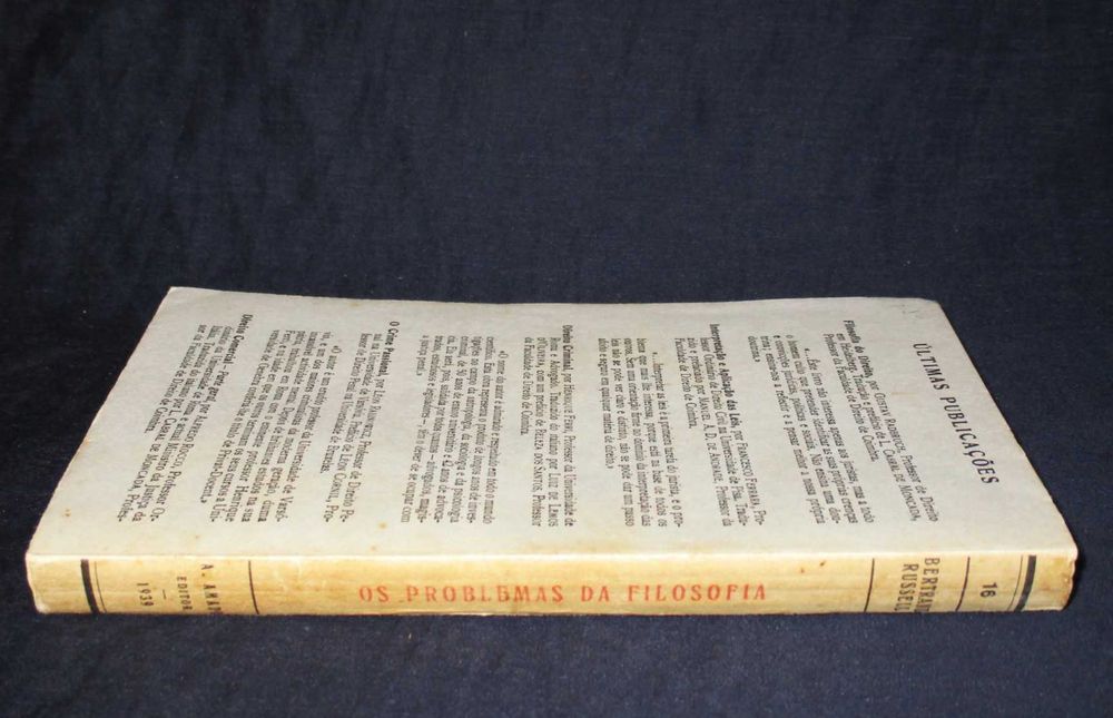 Livro Os Problemas da Filosofia Bertrand Russell 1939