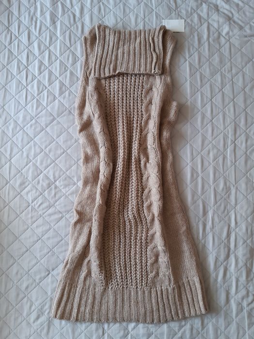Dzianinowa sukienka, bezrękawnik, tunika, golf beżowa, L NOWA z metką,
