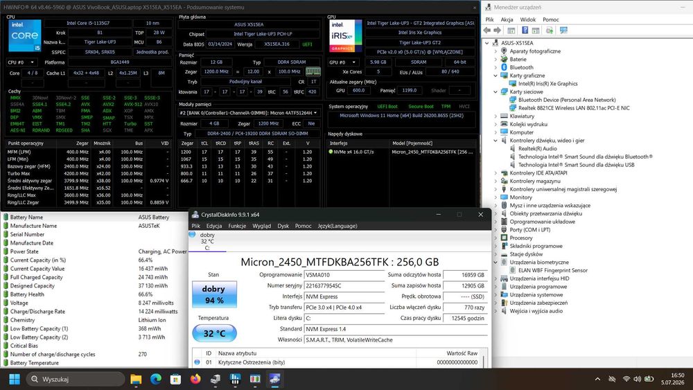 Laptop Asus X515EA I5 1135G7/12GB RAM/256GB SSD/WIN11