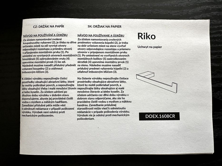 Excellent Riko uchwyt na papier toaletowy chrom DOEX.1608CR – nowy, folia, oryginalne opakowanie