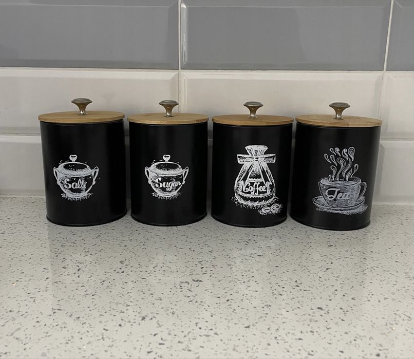 Zestaw 4 pojemników loft na kawę, herbatę, sól i cukier 1,5 l