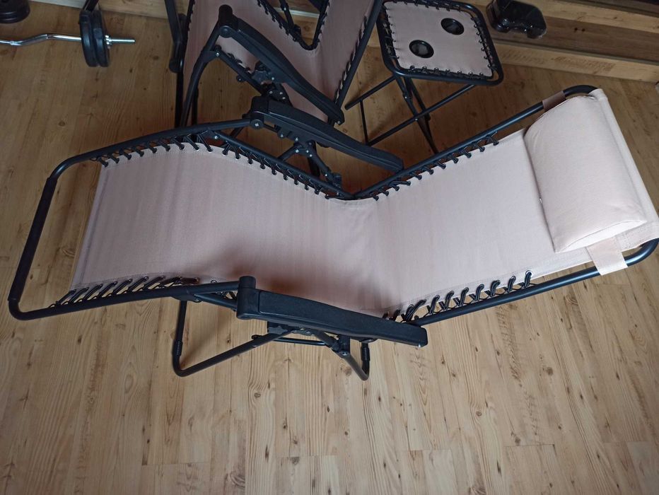 Zestaw leżaków meble ogrodowe stolik kamping zero gravity beżowe