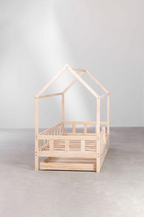 Cama de madeira com armazenamento de 90cm