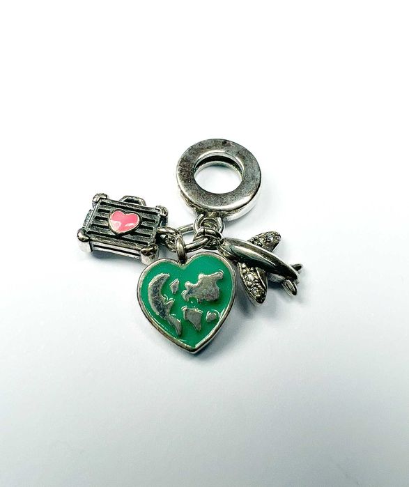 Charms do bransoletek modułowych próba 925  serce walizka samolot