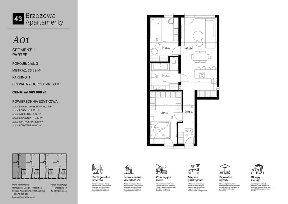 Apartament parterowy z prywatnym ogrodem | 73,00 m² | Brzozowa | Lubliniec |  2 lub 3 pokoje | Prywatne miejsce parkingowe | Odbiór IV kwartał 2026 - View 2