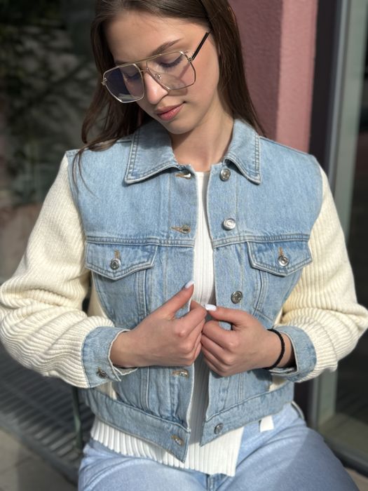 Джинсова вкорочена курточка французького бренду Maje