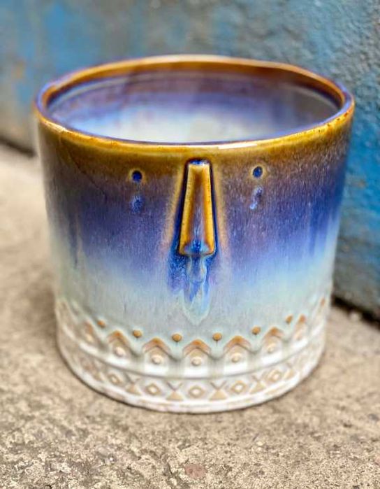 60% TANIEJ * OSŁONKA ceramiczna 15 x 14cm * twarz aztec głowa doniczka