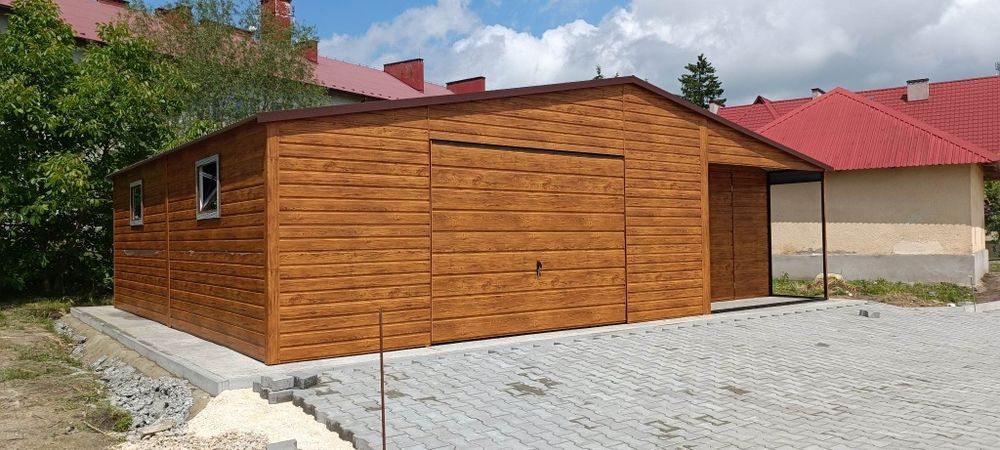 Garaz blaszak 12x6 orzech bramy grafit konstrukcja z profila zamkniete - Widok 4