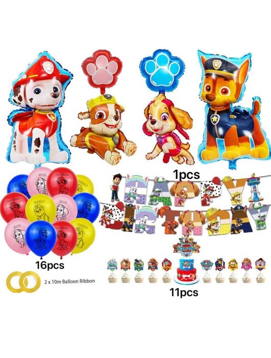 Patrulha pata para, 45 peças, balões topos e letras aniversário