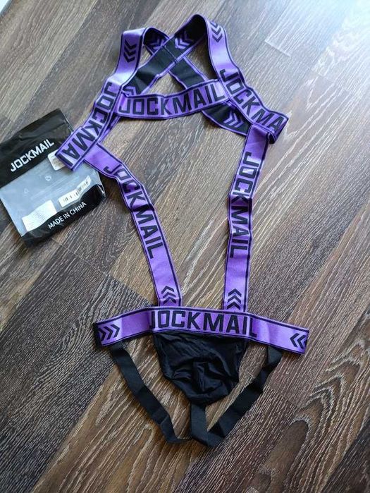 Harness męski jockstrap set jockmail nowy fioletowy czarny bielizna L