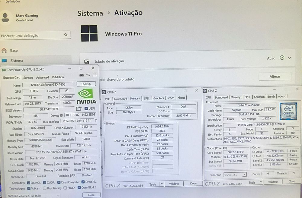 PC gamer Core i5 6400 3,3ghz+ GTX 1650 OC 4gb+ 16gb+ SSD 750gb