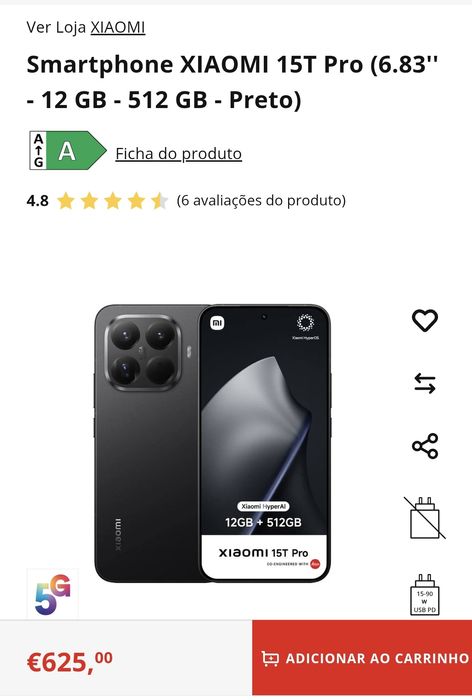 Xiaomi 15T Pro 5G 6.83" 12GB/512GB Dual Sim Preto  Seminovo Aceito Retomas