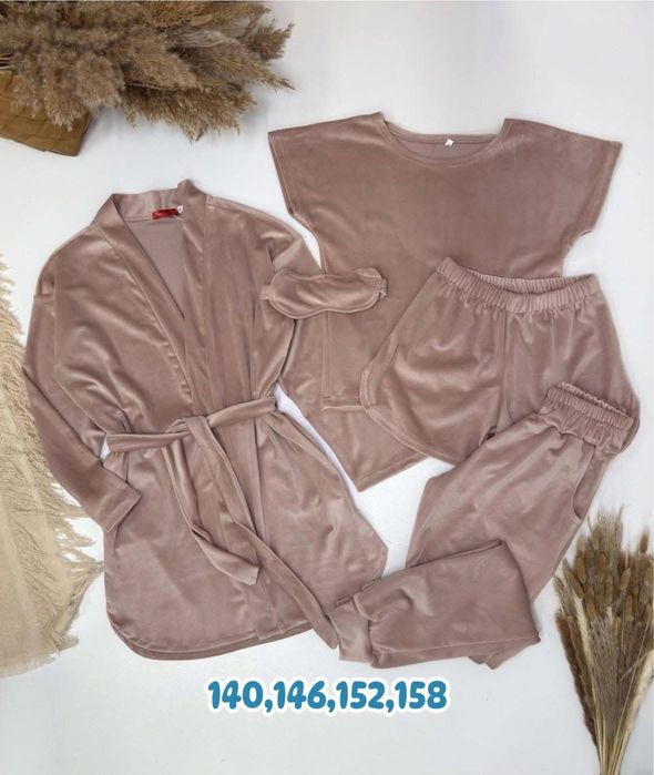 Велюрова піжама для дівчинки, набір для сну для дівчаток з 5 предметів