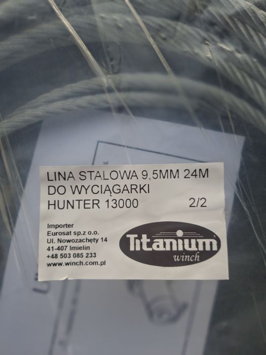 Lina stalowa do wyciągarki 9,5mm, 24m Titanium