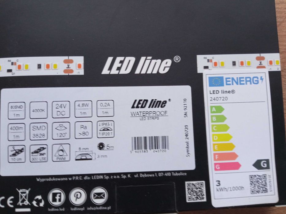 Paski ledowe LED line WATERPROOF 4,8W 24V DC 4000K