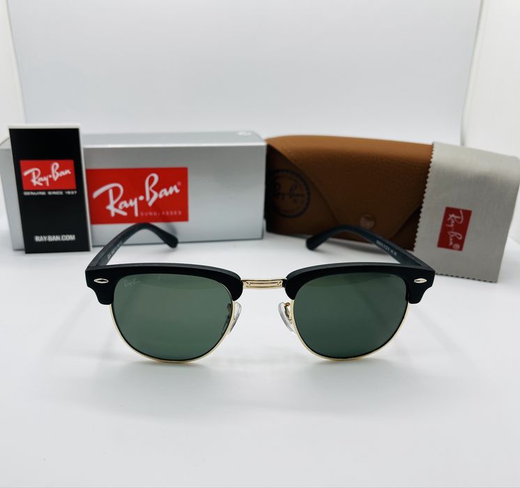 Солнцезащитные очки Ray Ban Clubmaster RB3016 Gold-Green 51мм стекло