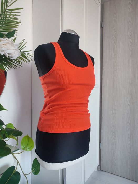 pomarańczowy top prążkowany na ramiączkach bokserka podkoszulka 34 XS