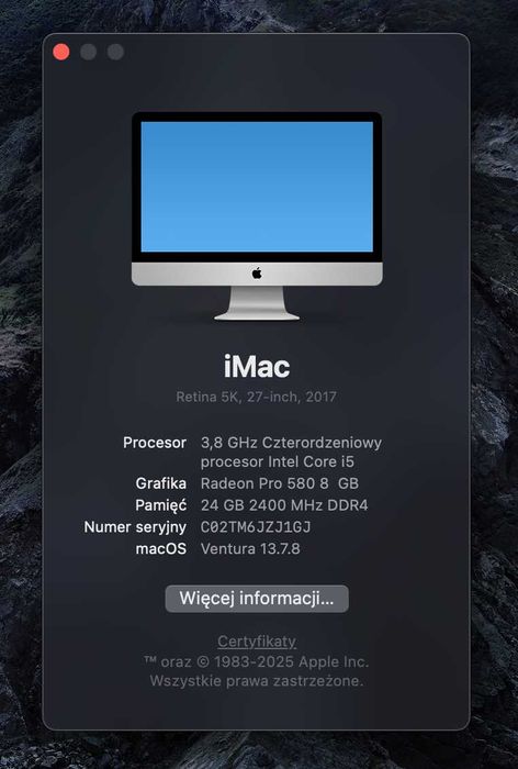iMac 27 Retina 5K (2017) i5 3.8GHz RadeonPro 580 8GB 24GB RAM 2,12TB