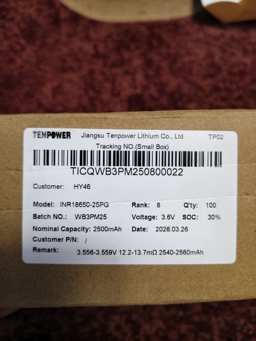 Високострумовий акумулятор НОВІ Tenpower INR18650-25PG 2500mAh - 30A высокотоковые аккумуляторы для инструмента электротранспорта шуруповерта пилы fpv