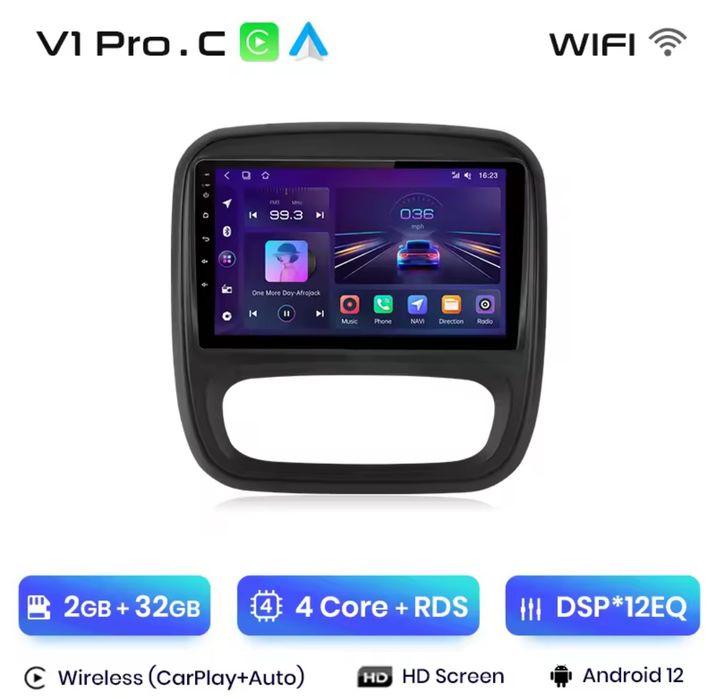 Rádio 9" Android Renault Trafic 2015 a 2019 CARPLAY WIFI GPS 2/32GB