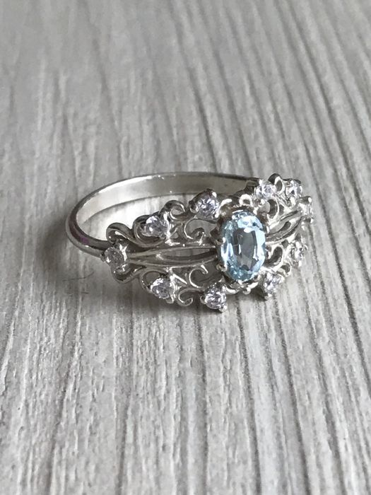 Кольцо аквамарин серебро