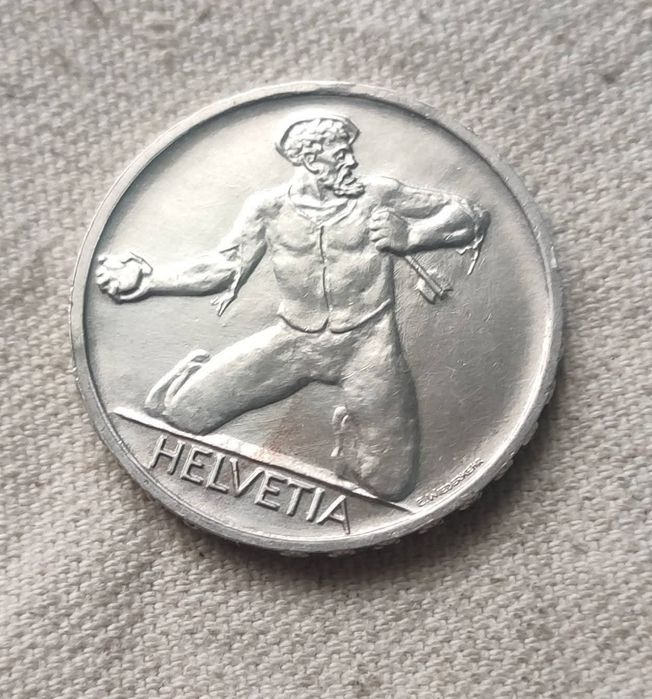 Швейцарія 5 франків 1944 року. " Битва у Сент - Якоба". СРІБЛО.