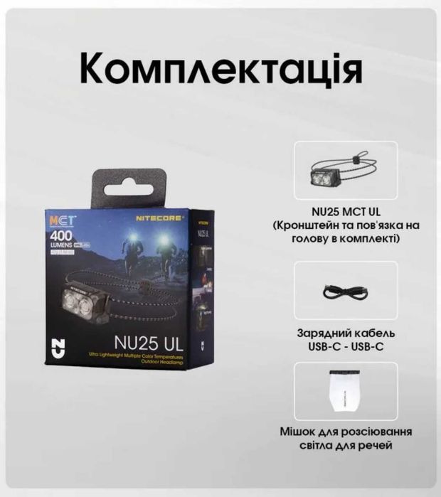 Nitecore NU25 MCT • UL Ультралегкий Налобний Ліхтар USB-C