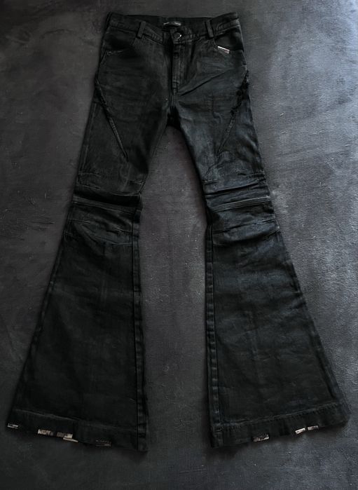 Society.De.Nobodies  waxed bootcut jeans , черные вощенные клеш джинсы