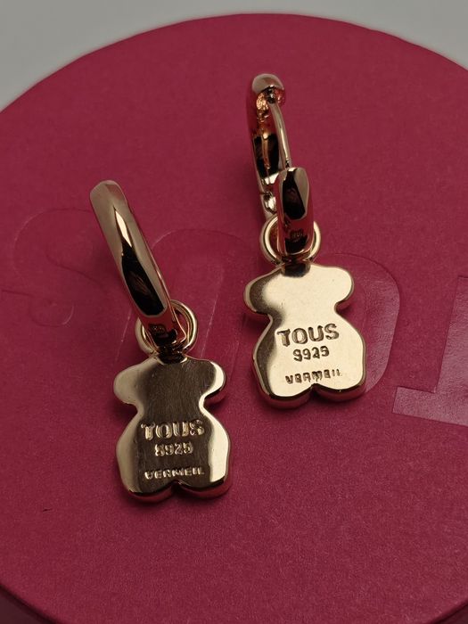 Kolczyki z misiem różowe srebro vermeil 925