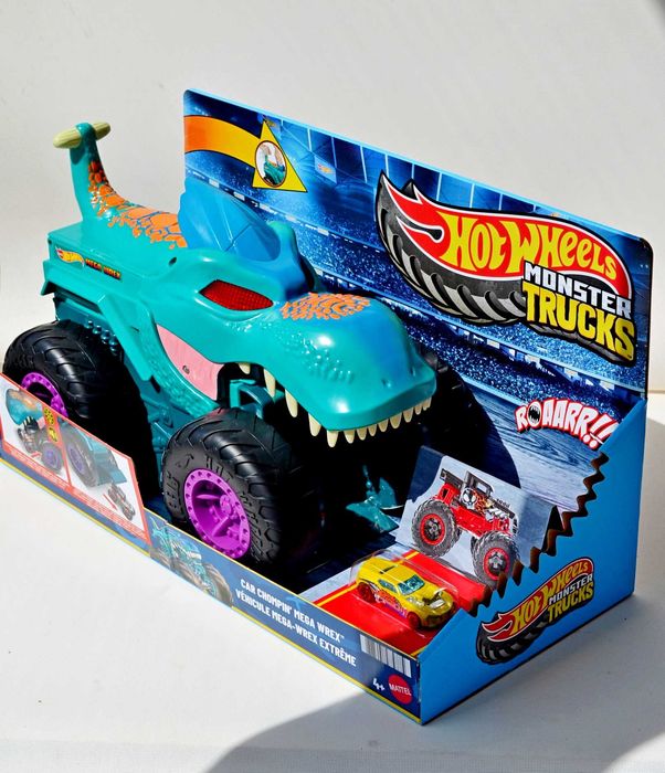 Набір автовоз Hot Wheels Monster Trucks Car Chompin Mega Wrex + одна маленька машинка Hot Wheels Мега Врекс автовоз великий динозавр крокодил