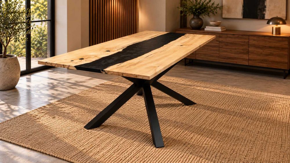 Mesa Artesanal de Madeira e Resina Epóxi de Deep Pour